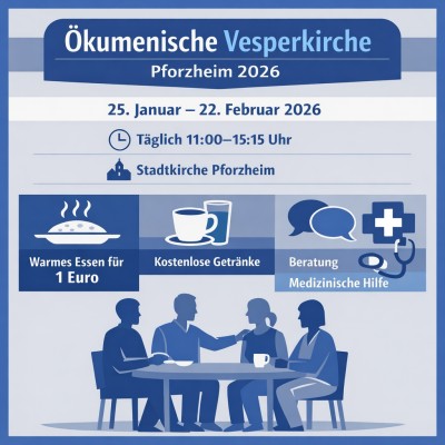 Ökumenische Vesperkirche 2026 öffnet in Pforzheim